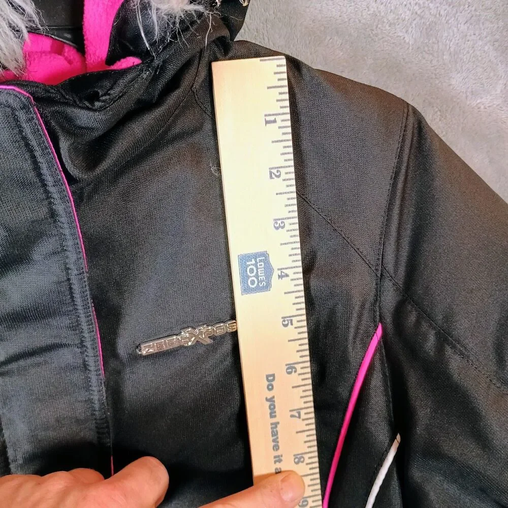 Girls ZeroXposure Ski Snow Parka Jacket Black And Pink Faux Fur Hood 14/16